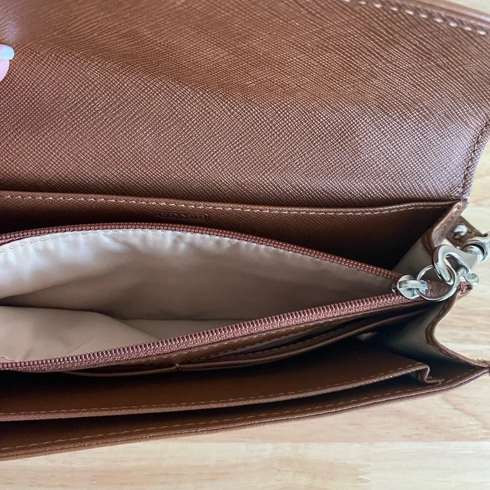 Coach Tan Leather Buckle Wristlet Clutch with Silver Hardware - Picture 9 of 14